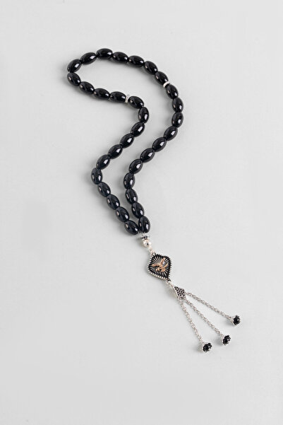 So CHIC... Oniks Taşlı Kartal Figürlü 23 Cm Gümüş Tesbih