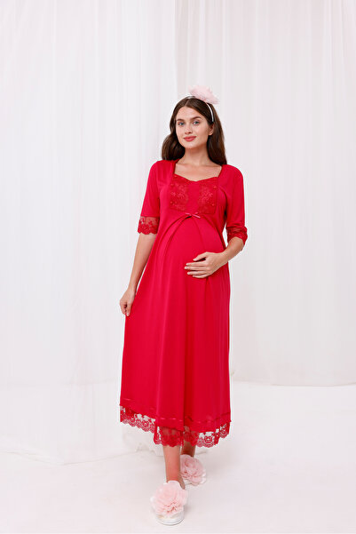 Yulem Homewear Νυχτικό εγκυμοσύνης με δαντέλα σε σχήμα κερασιού στο μανίκι κα...