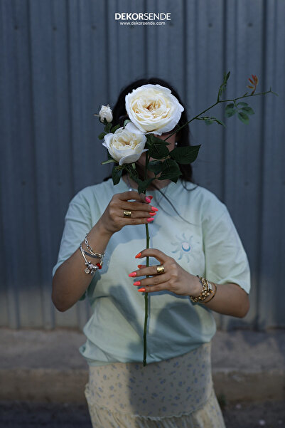 Dekorsende Yapay 3'lü Piano Şakayık Dalı Beyaz 70 cm