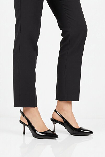 Aspor Black Patent Leather Wide Fit Women's Heeled Shoes