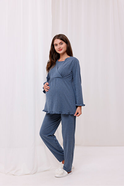 Yulem Homewear Antracit cu două rânduri de nasturi Robă lungă de maternitate ...