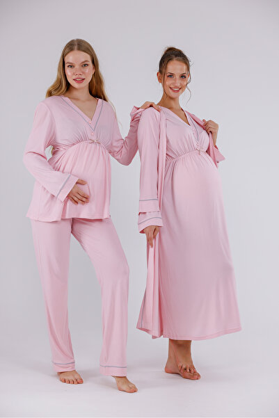 Yulem Homewear طقم بيجامة وقميص نوم للحوامل من القطن بأكمام طويلة مع بطانة من...