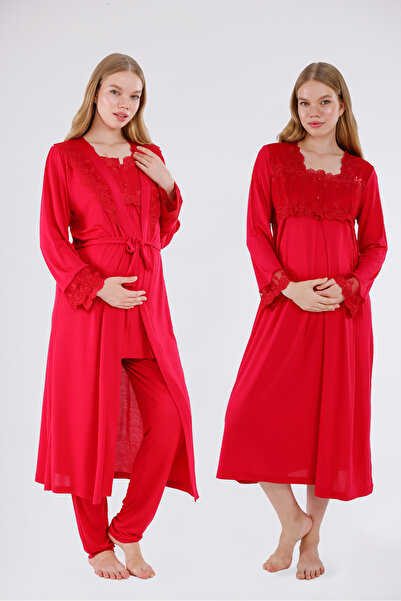Yulem Homewear طقم بيجامة وقميص نوم للحوامل من القطن بتصميم خاص من فيشني بأكم...