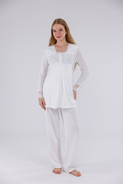 Yulem Homewear Set de pijamale de maternitate din bumbac cu mâneci lungi din ...