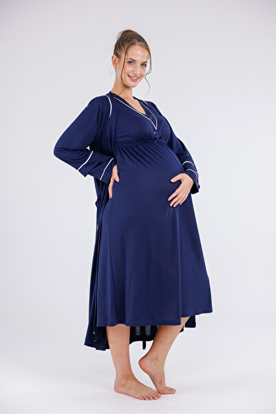 Yulem Homewear Σετ νυχτικών εγκυμοσύνης με μακρυμάνικο βαμβακερό σχέδιο Navy ...