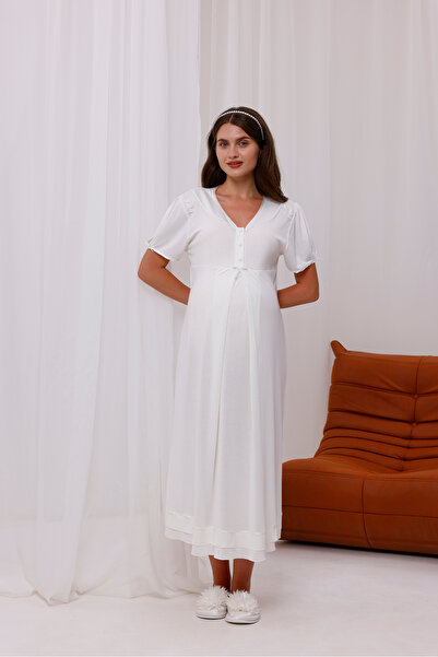 Yulem Homewear Νυχτικό εγκυμοσύνης με λεπτομέρεια από κορδέλα εκρού και δυνατ...