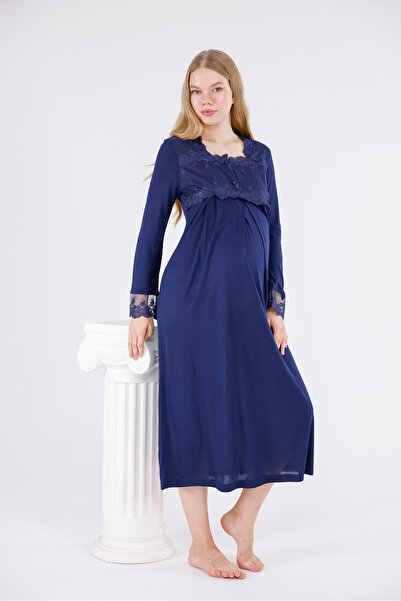 Yulem Homewear Μακρυμάνικο βαμβακερό νυχτικό εγκυμοσύνης με ειδική δαντέλα σε...