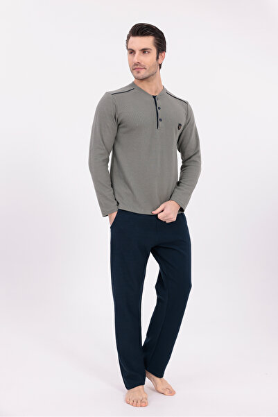 Yulem Homewear Ανδρικό σετ πιτζάμες με μακρυμάνικο χειμερινό χοντρό βαμβακερό...