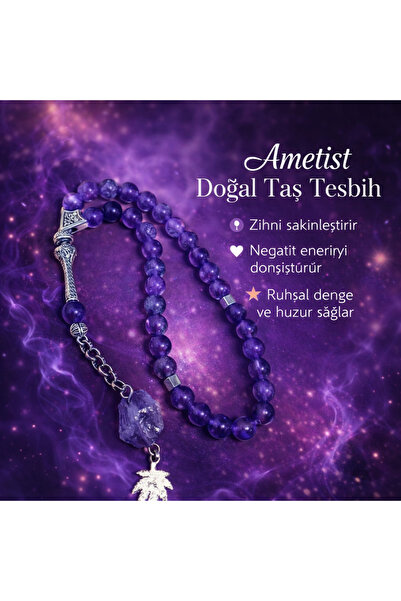 arzela Doğal Taş AMETİST ERKEK TESBİH 33 LÜ 7mm taş