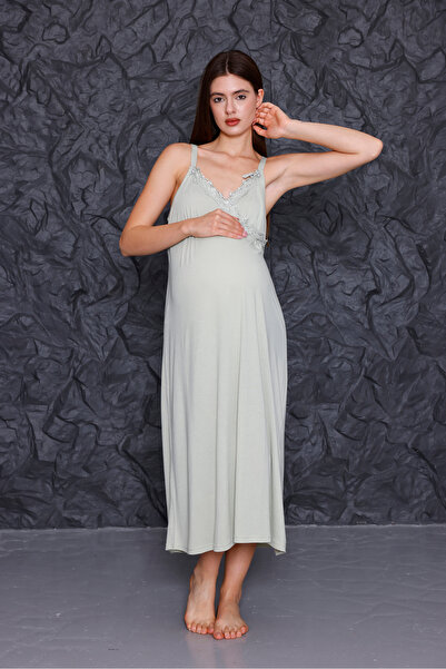 Yulem Homewear Cămașă de noapte verde pentru maternitate, cu caracteristică p...