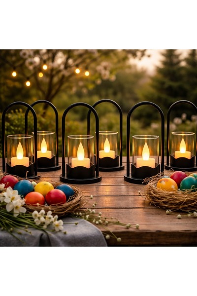 OEM Set 6 lumânări LED cu suport, baterii incluse, lumină caldă, decor Craciun