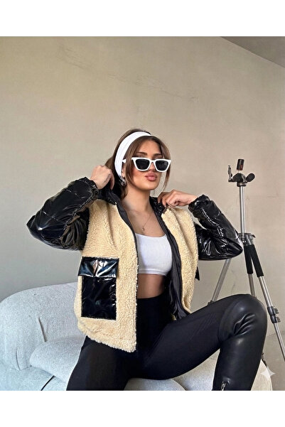 hazelin Γυναικείο Κρεμ Μαύρο Λουστρίνι Εσωτερικό A Με φόδρα Ελαστική Ζώνη Μέσ...