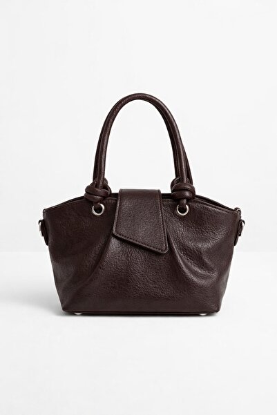 ZÇBUTİK Women's Bitter Coffee Shoulder Bag Leather-Look Ruched Detail El Ve Crisscross Straps Günlük Şık Bag Özel