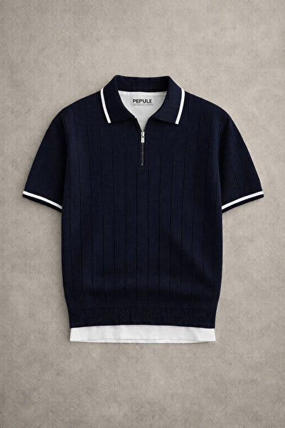 oneoff Чоловіча темно-синя футболка з поло-комірцем, трикотажна, кольорова, з...