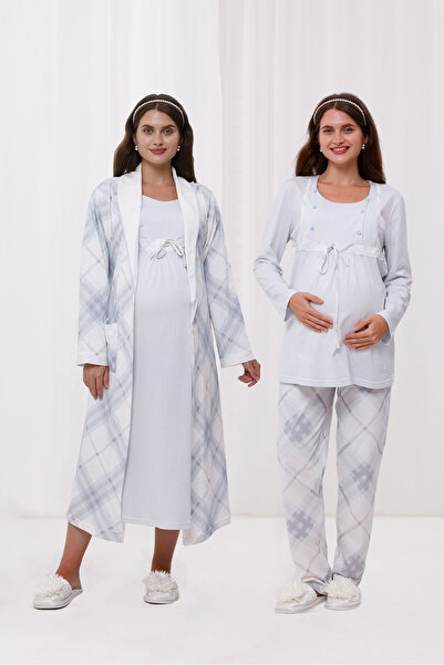 Yulem Homewear Σετ πιτζάμες και νυχτικό με μπλε σχέδιο από βαμβακερό χειμωνιά...