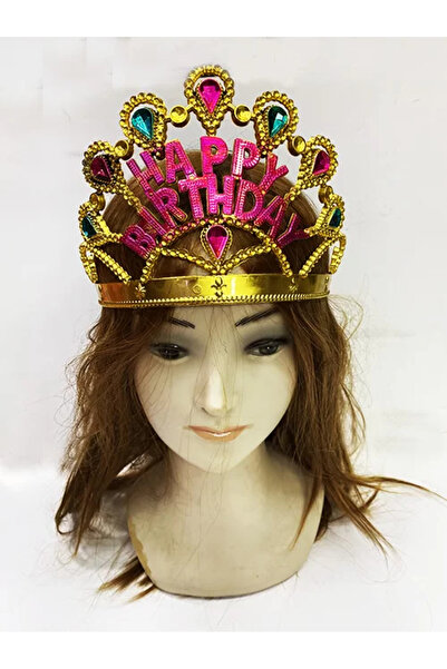 Go İthalat Gold Color Happy Birthday Written Birthday Crown 60 cm (5343)