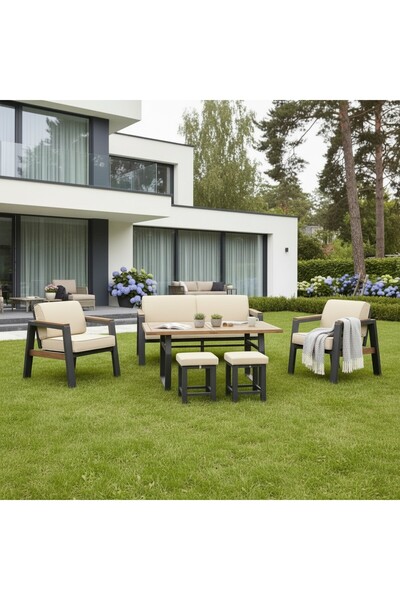 Tu Tienda LEO ALÜMİNYUM 3+1+1+MASA(80*140)+2 PUF DEMONTE BAHÇE BALKON MUTFAK ...