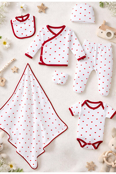 Baby Girl Little Heart Printed 7-Piece Bodysuit Set – 0-3 Months Newborn Newborn Hospital Pack Set