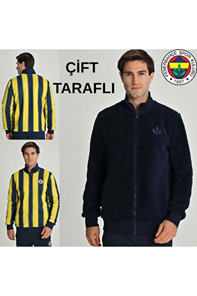 Fenerbahçe S.K. 25/26 Tribün Çubuklu Çift Taraflı Erkek Peluş Ceket LACİVERT