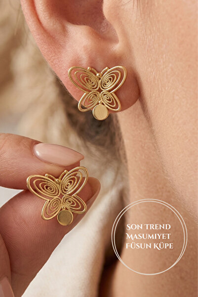 Elika Silver Masumiyet Füsun Küpesi 14K Gold Kaplama – Vintage Kelebek Küpe