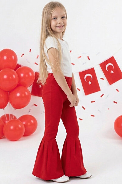 Parla Kids Devojčice, crvene zvonaste pantalone Visok struk elastične novogod...