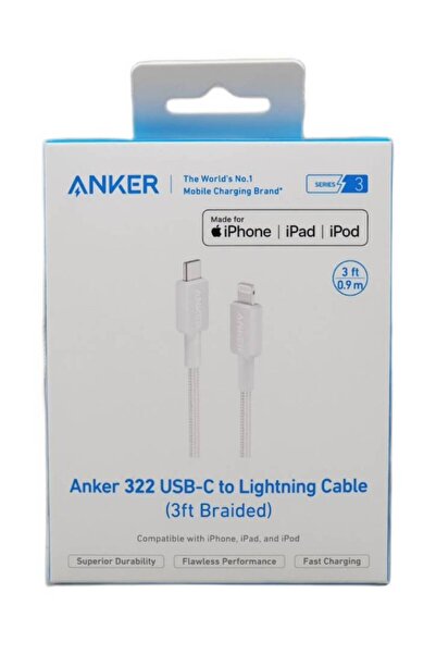 Anker Cablu USB-C la Lightning 322 (împletit de 90 cm), alb
