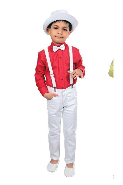 FATELLA Комплект риза с дълъг ръкав, ленени панталони и папионка с тиранти за...