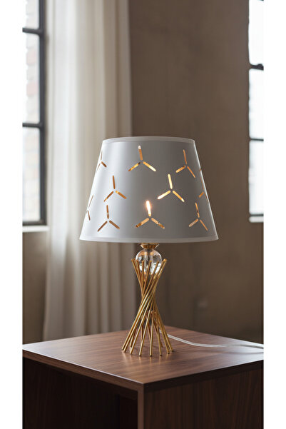 365GUNSERİSONU مصباح طاولة بتصميم من قماش الساتان ذو الساق المعدنية المطلية ب...