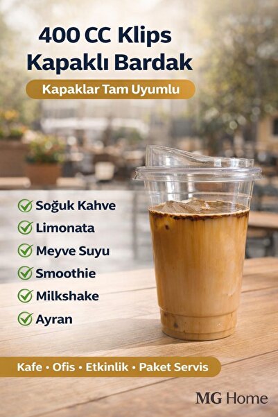 VENON 50 Adet 400 Cc 📢 KLİPS KAPAKLI BARDAK 🍹Plastik Bardak Limonata Soğuk ...