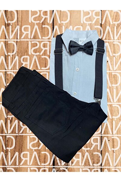 nacar çarşı BOY'S LONG FOLD SLEEVE SHIRT PANT SLING BOW TIE SET BOTTOM TOP SET