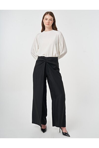 Kayra Waist Detailed Modal Trousers Black