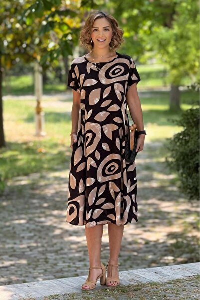 Nevin Kaya Moda Φόρεμα με μοτίβο μαύρο καφέ λαγός