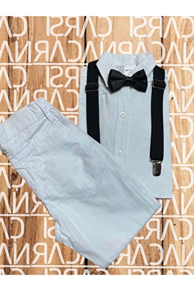 FATELLA Boy's Long Fold Sleeve Shirt Pants Suspender Bow Tie Set Bottom Top Set
