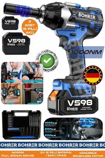 BÖHRER 1000NM BA011135 FULL SET V598 ORJİNAL 21V 3AH DEVİR AYARLI KÖMÜRSÜZ SO...
