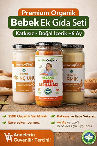 White Organic Bebek Tarhanası Bebek Irmiği Pirinç Unu Ek Gıda Seti Organik Se...