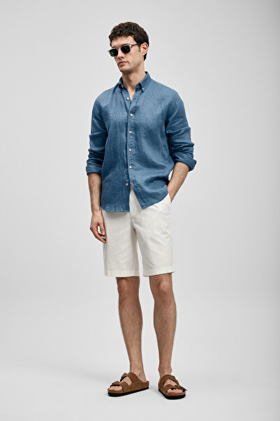 Lufian Pitaya Erkek Keten Gömlek Comfort Fit İndigo