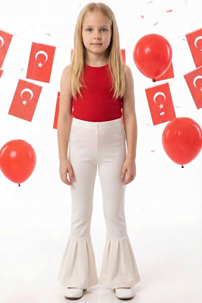 Parla Kids Girl's Cream Flared Leg High Waist Elastic Leggings Trousers