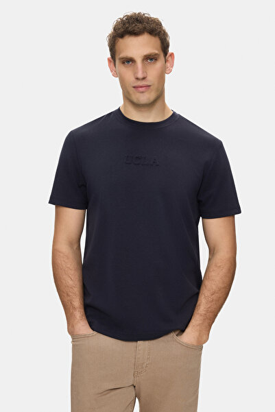 UCLA Ανδρικό μπλουζάκι CANARY Navy Blue Crew Neck Seersucker με τυπωμένο Stan...