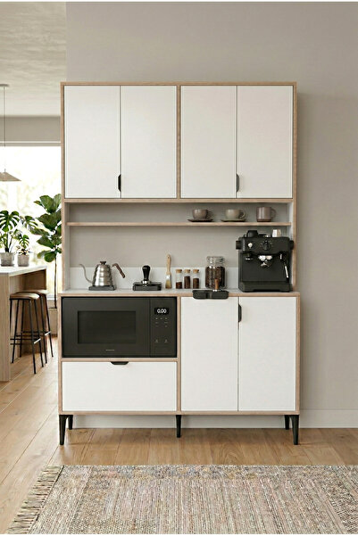 SARMOBİ Arden 7 Kapaklı Kahve Köşesi, Mutfak Stüdyosu 127x190x44 cm Beyaz – M...