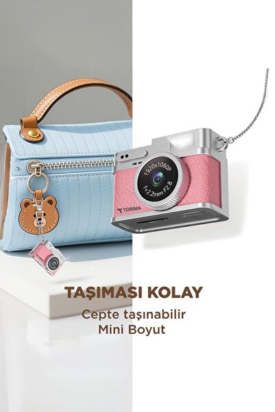 Torima Mini Dijital Kamera Selfie Video Vlog Kamerası Mini Anahtarlık 1080P CMR35 Pembe