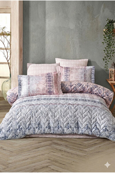 HALLEY HOME Pamuklu çift kişilik kapitoneli Nevresim Takımı / 4 Yastık 4mevsim