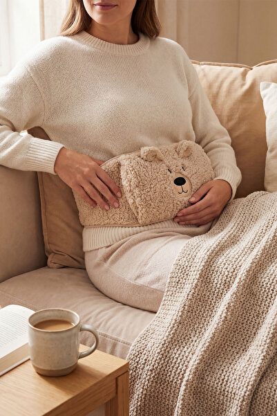 Eq deco Ayıcık Figürlü Yumuşak Peluş Kemerli Sıcak Su Torbası Bej Soft