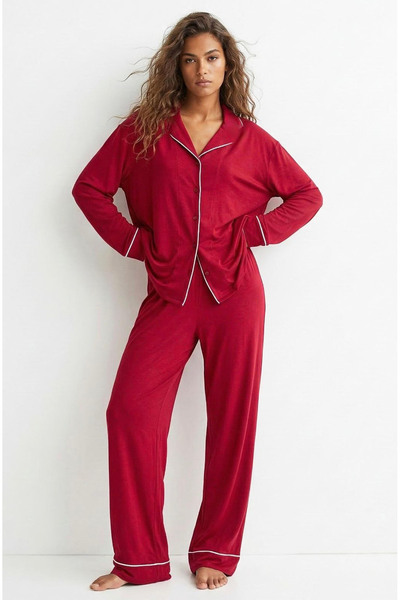 Siyah İnci Bordo Gömlek Yaka Düğmeli Biyeli Uzun Kollu Viskon Geniş-Salaş Kal...