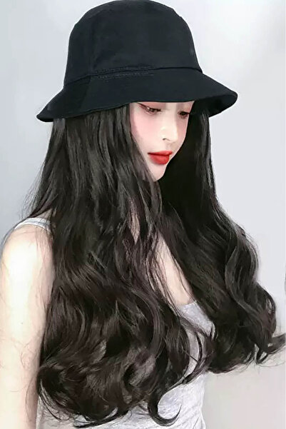 TAKIŞTIR Perucă ondulată maro cu detaliu de pălărie Seria specială