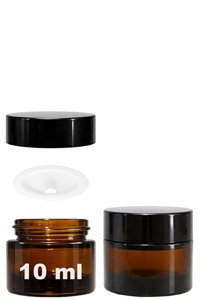 Afracam 10 ml Cam Kavanoz Amber 10 cc Mini Krem Kavanozu Siyah Kapaklı Lip Ba...