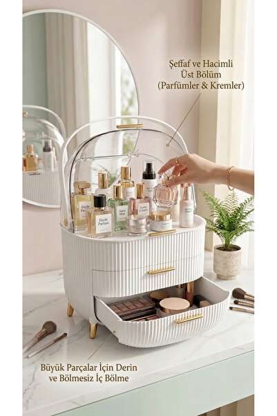 MAKRİ HOME Çekmeceli Makyaj, Takı ve Kozmetik Ürün Düzenleyici, Cappucino Ren...