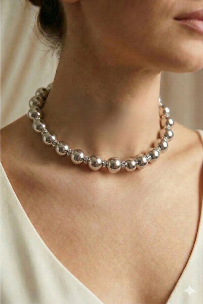 PETEK AKSESUAR Flat Ball Stone Detailed Cchoaker Necklace