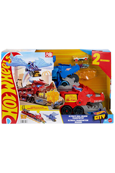 HOT WHEELS ®   Giant Transporter Truck and 2Pcs 1:64 Scale Toy Cars Jbm72