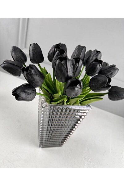 PEKİBU 10'LU YAPAY ISLAK LALE BUKETİ 1.KALİTE SİYAH