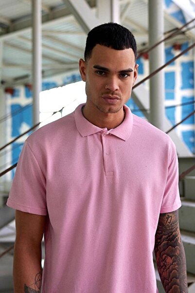 Buteks Toz Pembe Spor Polo Yaka Düğmeli Pamuklu Casual Kısa Kollu Regular Fit...
